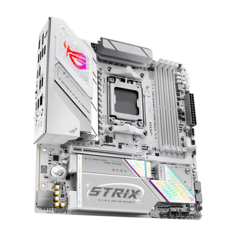 ASUS Материнcкая плата ROG STRIX B850-G GAMING WIFI sAM5 B850 4xDDR5 M.2 HDMI DP WiFi BT mATX белый (90MB1M30-M0EAY0)