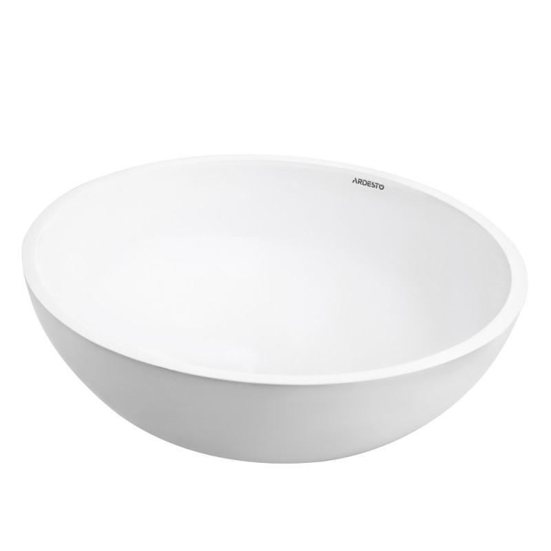 ARDESTO Раковина, умивальник ARDESTO Jade, штучний камінь, кругла, без отвору для змішувача та переливу, 420х150мм, накладний, білий (JD_001)