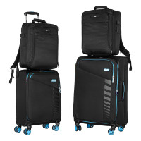 2E Набір валіз 2E, Trek, (M+S), TSA, 4 колеса, + 2 рюкзаки Cabin (2E-BPET-CABIN-BK), поліестр, чорний (2E-SPE-TREK-SET4-BK)
