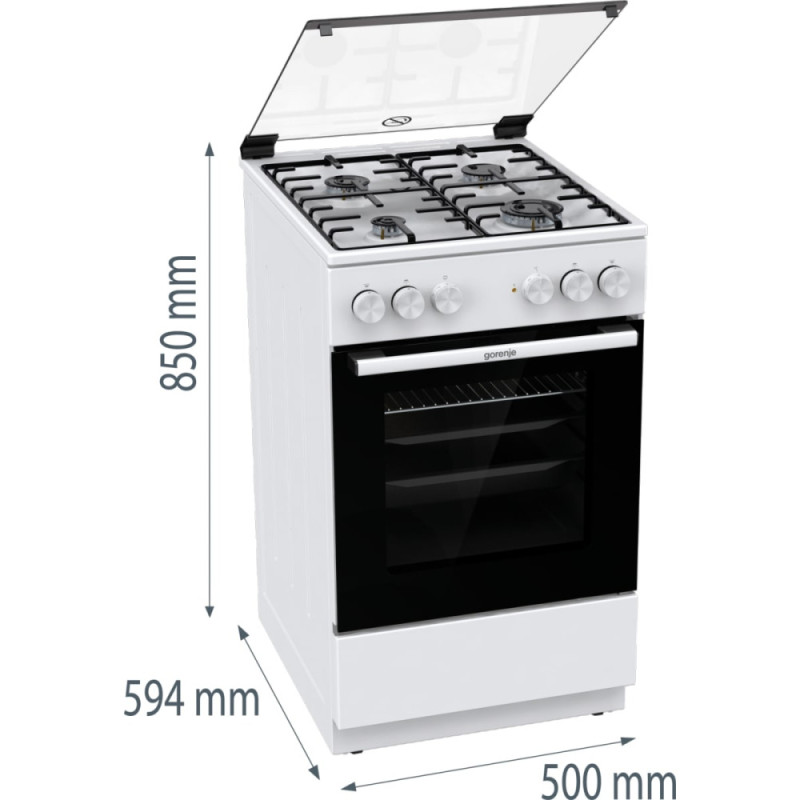 Gorenje Плита комби, 62л, 50x60см, дисплей, газ-контроль, эмалированные, белый