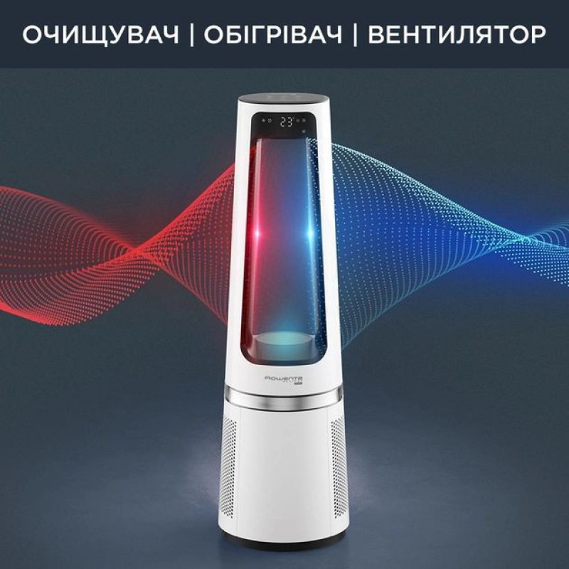Rowenta Air purifier fan+heater ECLIPSE 3IN1, 35m2, 107m3/h, remote control, display, HEPA filter, 12 speed, white (QU5060F0)