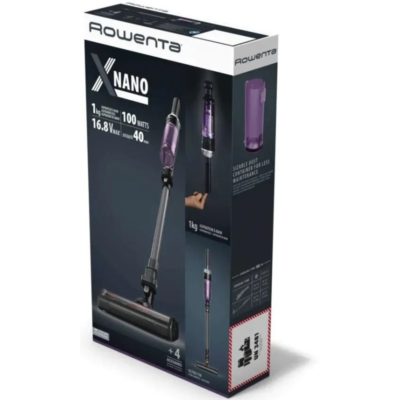 Rowenta Пилосос безпровідний X-NANO ESSENTIAL, 100Вт, конт пил -0,4л, автон. робота до 40хв, НЕРА, чорний (RH1128WO)