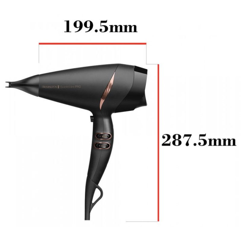 Remington Фен Supercare PRO 2200 AC motor, 2200Вт, режимов-3, дифузор, иониз-я, хол. обдув, черный (AC7200)