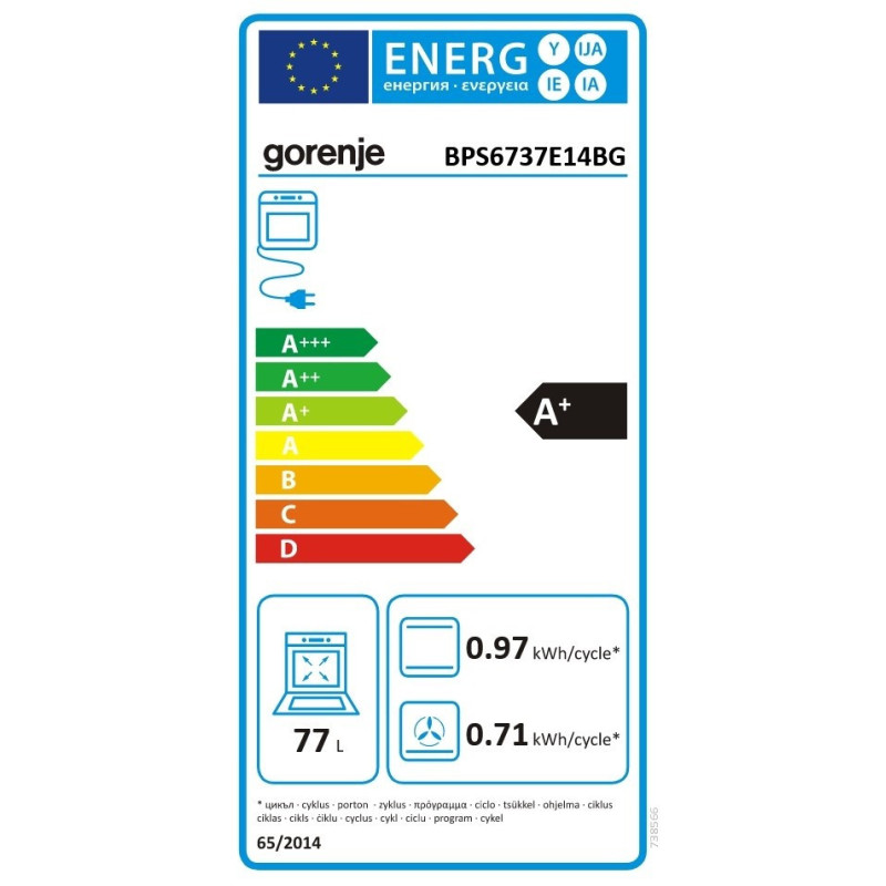 Gorenje Духова шафа електрична, 77л, A+, пара, дисплей, піроліз, чорний (BPS6737E14BG)