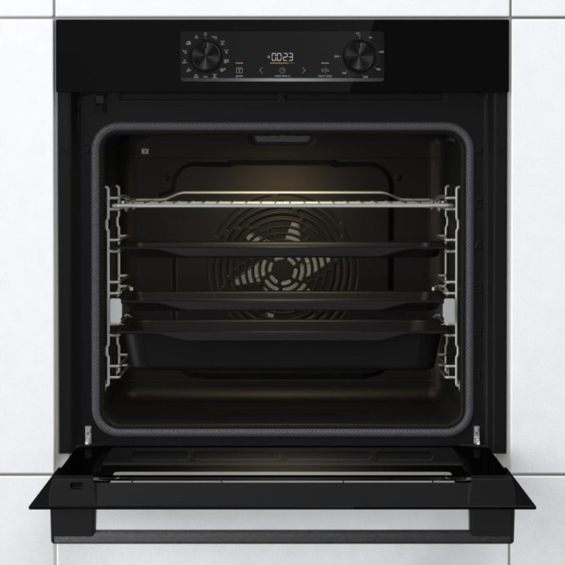 Gorenje Духова шафа електрична, 77л, A+, пара, дисплей, піроліз, чорний (BPS6737E14BG)