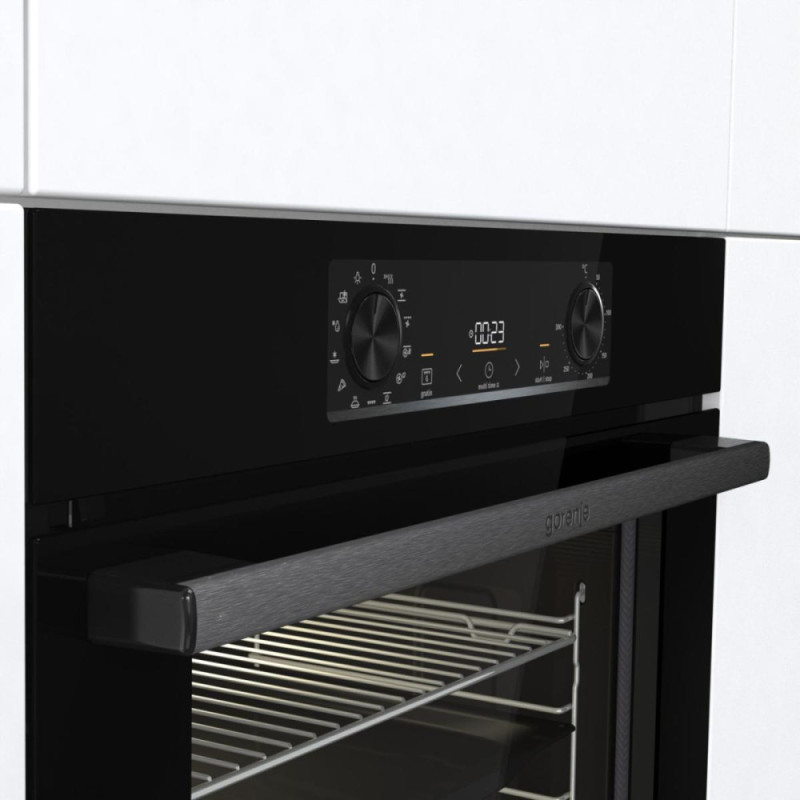 Gorenje Духова шафа електрична, 77л, A+, пара, дисплей, піроліз, чорний (BPS6737E14BG)