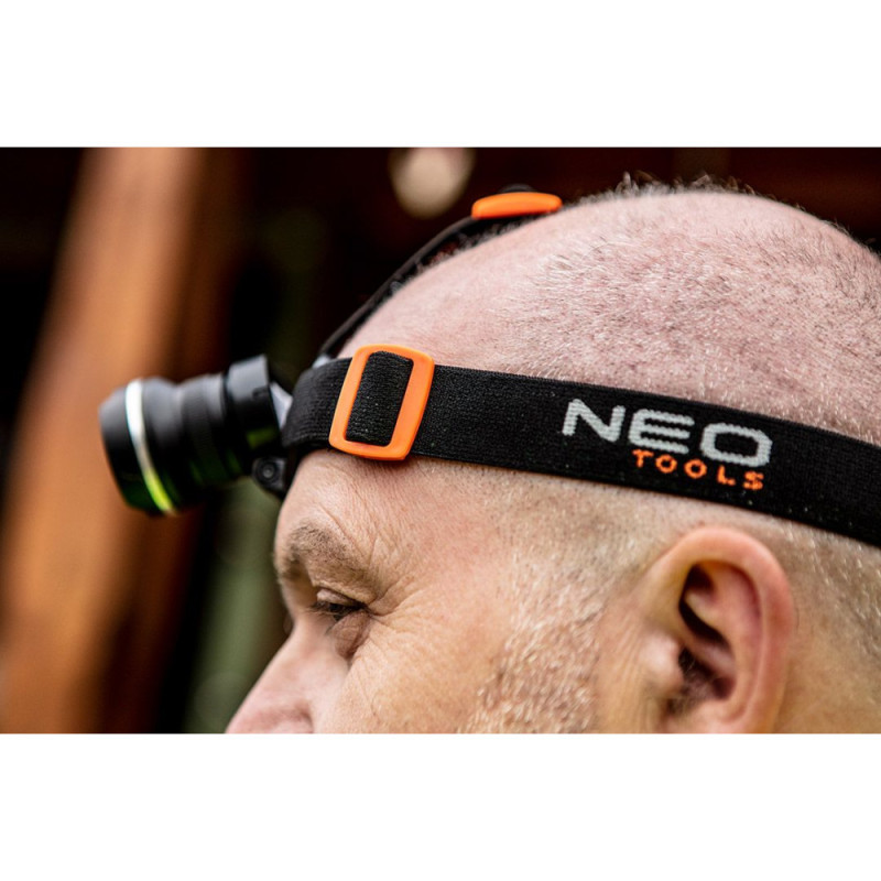 Neo Tools Ліхтар налобний на батарейках, AAAх3, 400лм, 5Вт, 3 функції освітлення, зум (99-200)