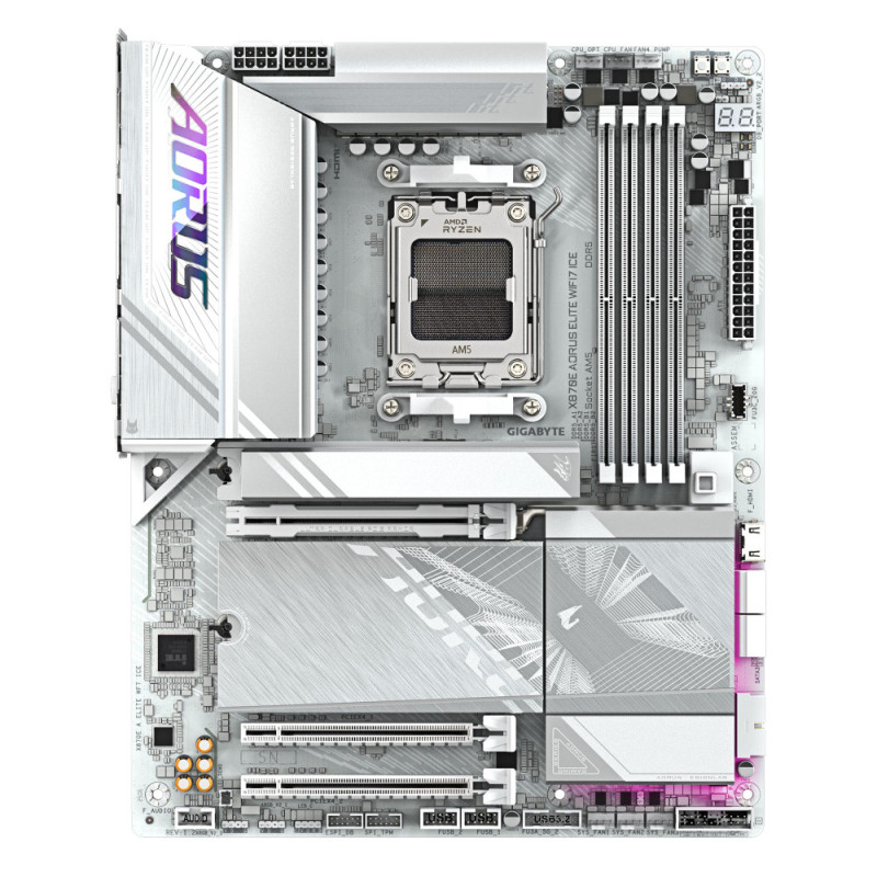 Gigabyte Материнська плата X870E A ELITE WF7 ICE sAM5 X870 4xDDR5 M.2 Wi-Fi BT HDMI DP ATX (X870E_A_ELITE_WF7_ICE)