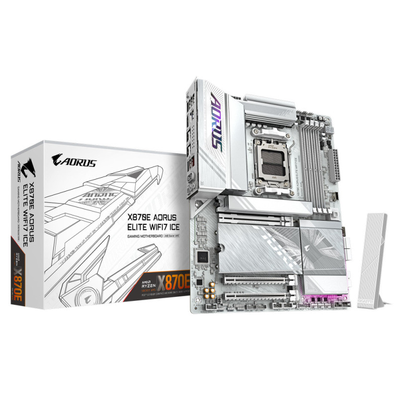 Gigabyte Материнська плата X870E A ELITE WF7 ICE sAM5 X870 4xDDR5 M.2 Wi-Fi BT HDMI DP ATX (X870E_A_ELITE_WF7_ICE)