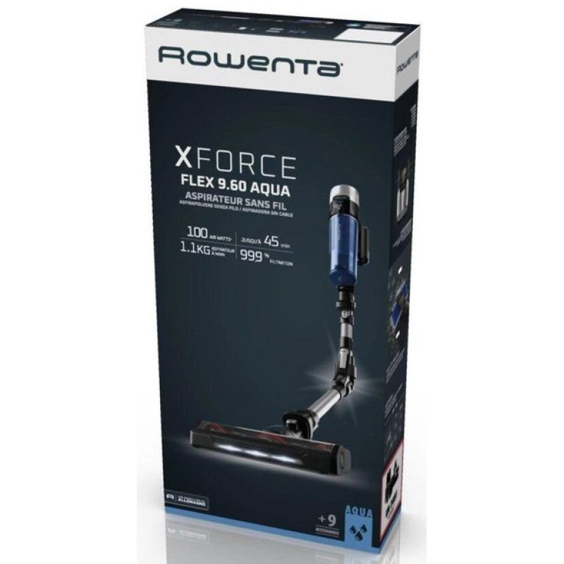 Rowenta Пылесос беспроводный X-Force 9.6 Aqua Allergy, 250Вт, конт пыль -0,44л, серо-синий (RH20C0WO)