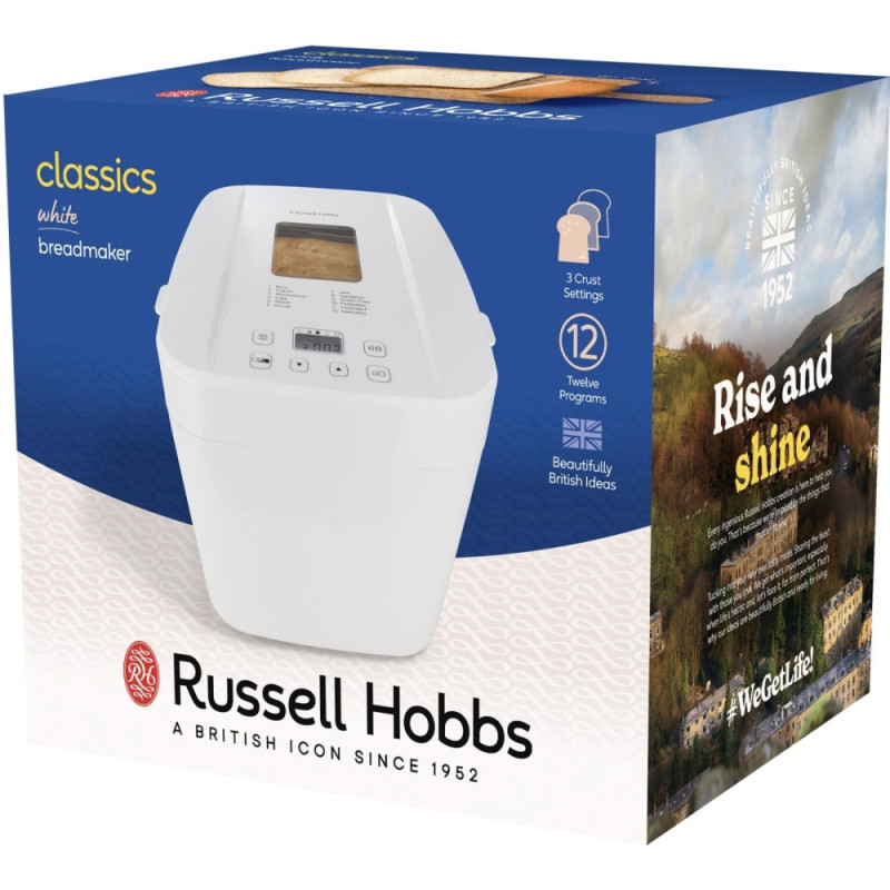 Russell Hobbs Хлебопечка 600Вт, программ-12, макс.вес -1кг, форма-прямоугольник, пластик, белый (27260-56)