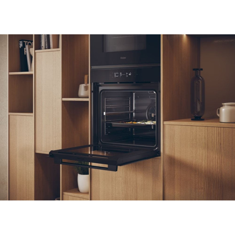 Haier Духовой шкаф электрический, 78л, A++, дисплей, конвекция, пиролиз, телескопические направляющие, черный (H6ID25G3YTB)