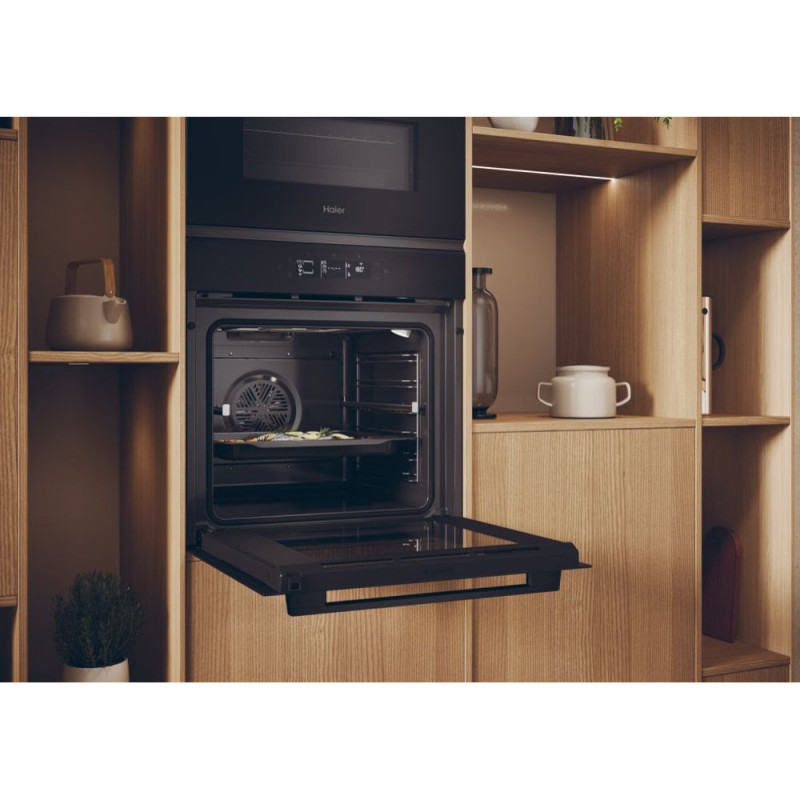 Haier Духовой шкаф электрический, 78л, A++, дисплей, конвекция, пиролиз, телескопические направляющие, черный (H6ID25G3YTB)