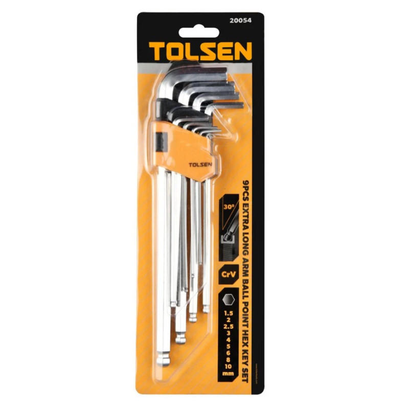 Tolsen hex keys, set of 9 pieces, ball tip, CrV, 1.5-10mm (20054)