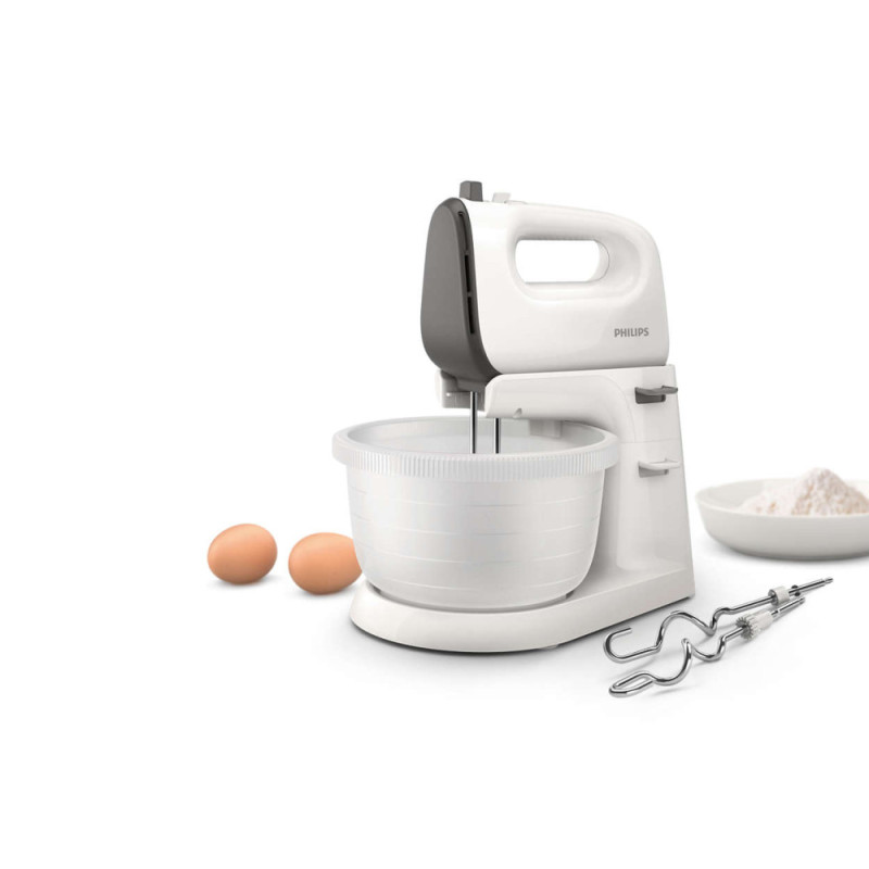 Philips Миксер стационарный Viva Collection 450Вт, насадки-4, чаша-пластик, 3л, бело-серый (HR3745/00)