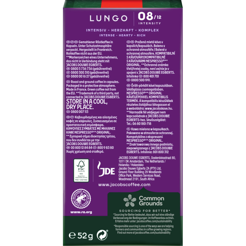 L`OR Кава Jacobs  капсули Lungo Intenso, купаж арабіка/робуста, 10шт, Nespresso (8711000371244)