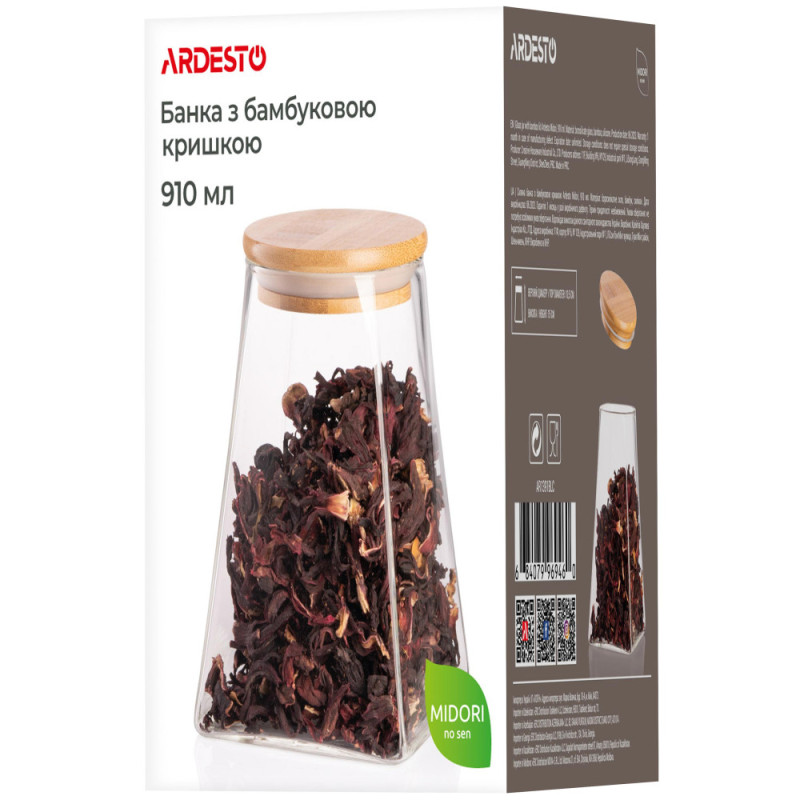ARDESTO Jar Midori, 910ml, glass, bamboo, cone, transparent (AR1391BLC)