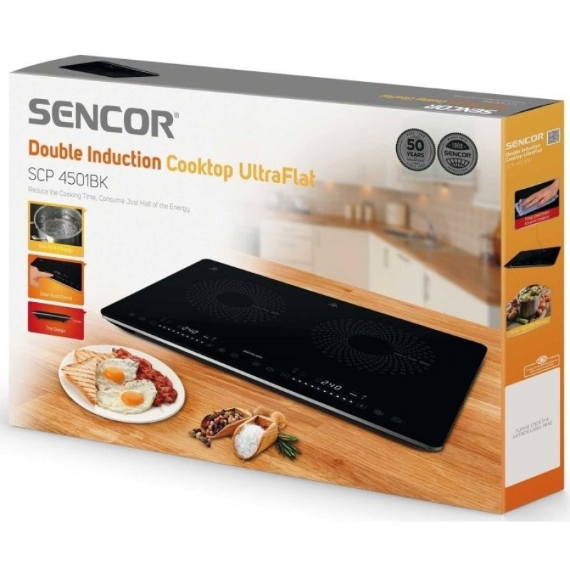 Sencor Плитка настольная индукционная, комф. - 2, 1.4+2Вт, управл - сенсор, черный (SCP4501BK)