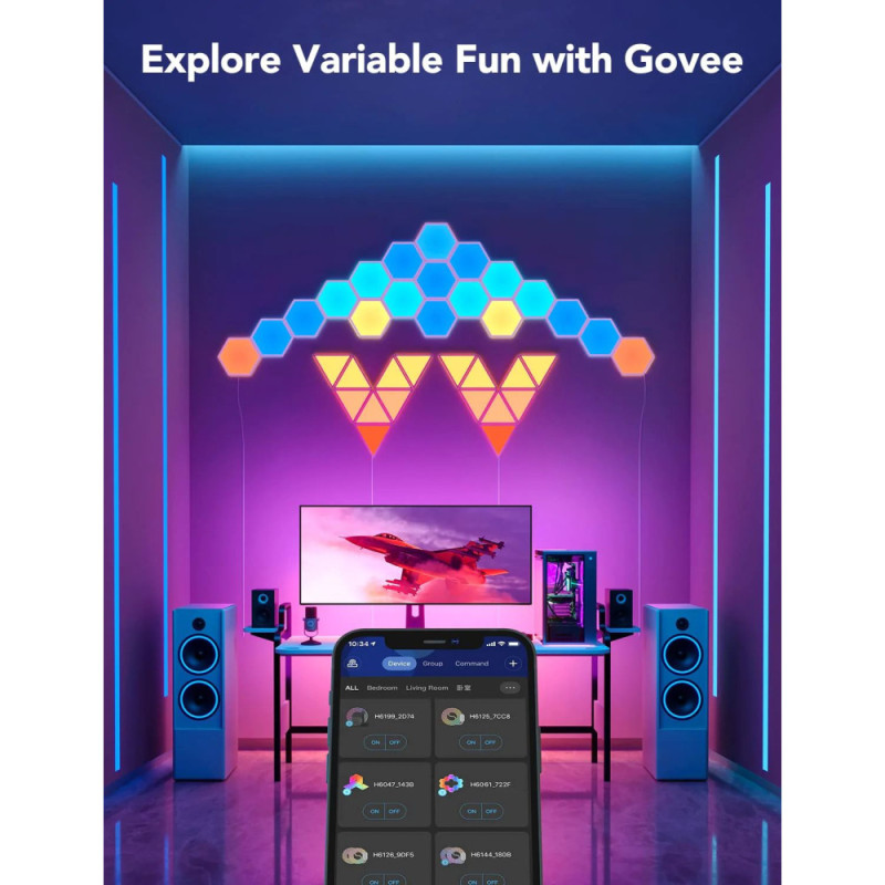 Govee Набор настенных светильников H6061 Glide Hexa Light Panels 10шт RGB Белый (B6061301)