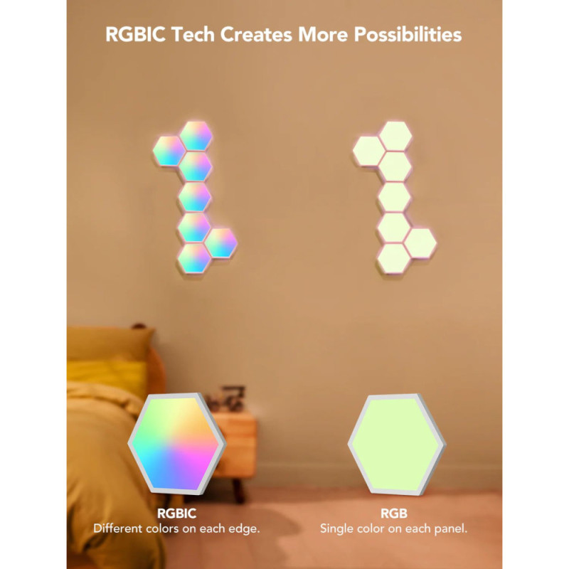 Govee Набор настенных светильников H6061 Glide Hexa Light Panels 10шт RGB Белый (B6061301)