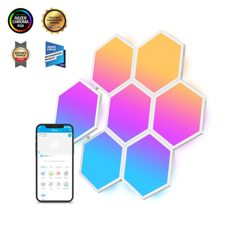 Govee Набор настенных светильников H6061 Glide Hexa Light Panels 10шт RGB Белый (B6061301)
