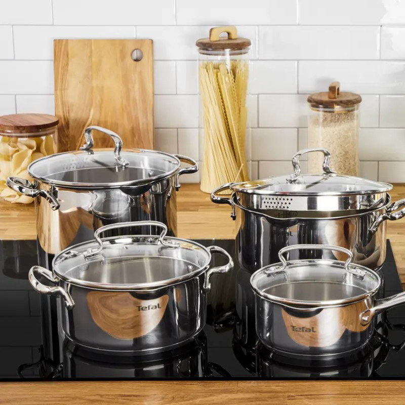 Tefal DUETTO+ Cookware Set, 6 Items, Stainless Steel, Glass (G719S655)