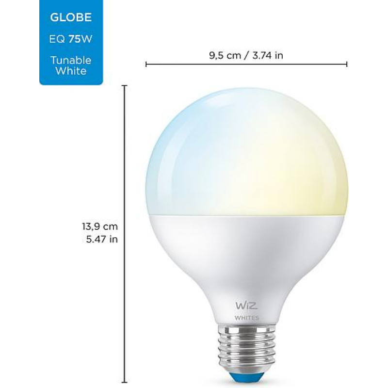 WiZ Лампа розумна E27, 11W, 75W, 1055Lm, G95, 2700-6500K, Wi-Fi