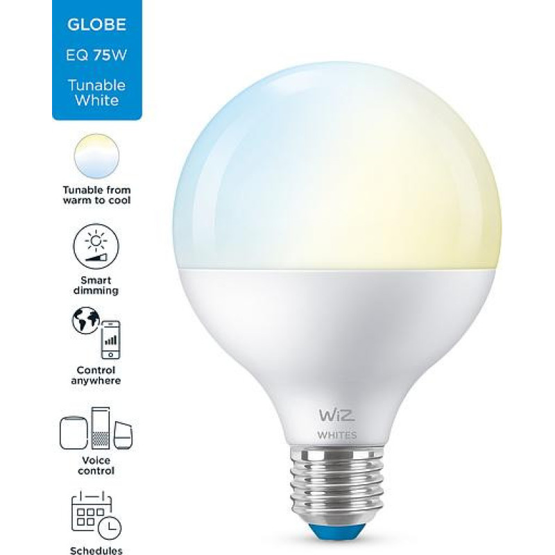 WiZ Лампа розумна E27, 11W, 75W, 1055Lm, G95, 2700-6500K, Wi-Fi
