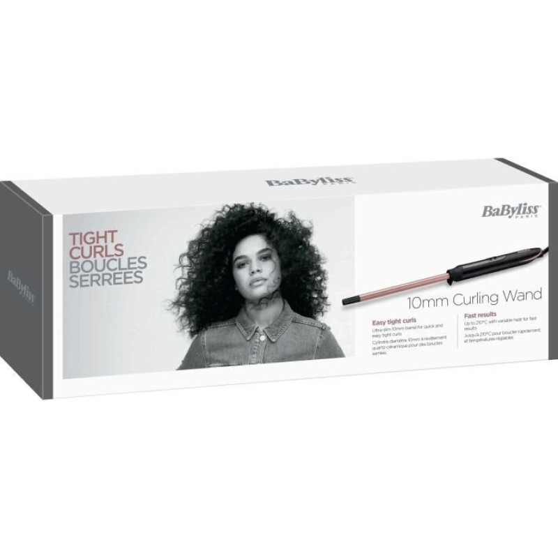 BaByliss Плойка, 48Вт, темп.режимов-6, D -10mm, 160-210С, керамика, черно-розовый (C449E)