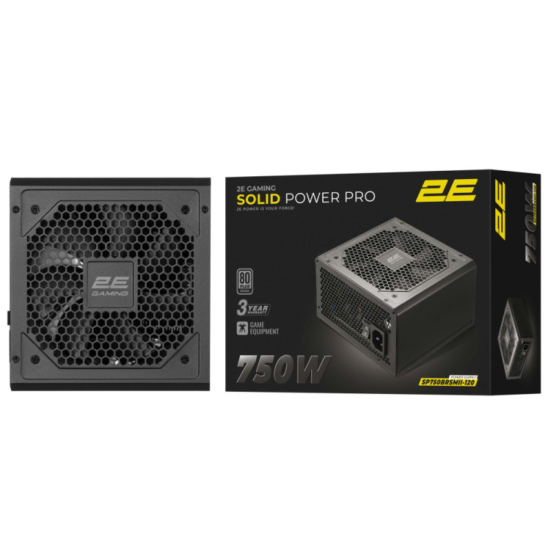 2E Gaming PSU Solid Power Pro (750W), >85%, 80+ Bronze, 120mm, 1xMB 24pin(20+4), 2xCPU 8pin(4+4), 3xMolex, 6xSATA, 4xPCIe 8pin(6+2), 1x12VHPWR, Semi Modular (2E-SP750BRSMII-120)