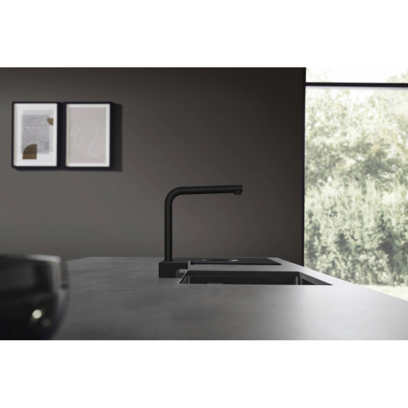 Hansgrohe Смеситель для кухни Aquno Select M81, дл.излива - 210мм, поворотный, вытяжной, 1 рычаг, чорный матовый (73836670)
