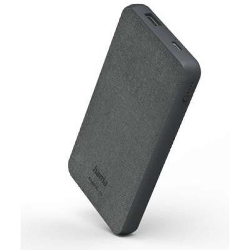 HAMA power bank Fabric 10, 10000mAh, USB-A/USB-C, 12Вт, grey