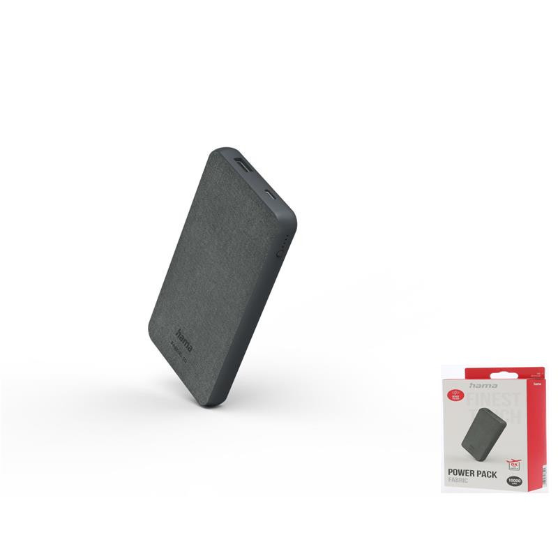 HAMA power bank Fabric 10, 10000mAh, USB-A/USB-C, 12Вт, grey