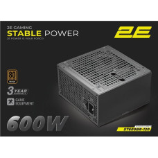 2E Gaming Блок живлення 2E GAMING Stable Power ATX3.1 (600W), >85%, 80+ Bronze, 120мм, 1xMB 24pin(20+4), 2xCPU 8pin(4+4), 3xMolex, 6xSATA, 2xPCIe 8pin(6+2) (2E-ST600BR-120)