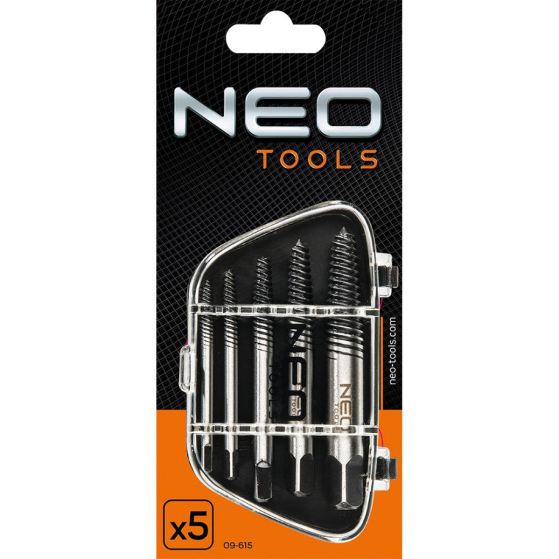 Neo Tools Broken screw extractors, set 5pcs, for M3-18mm screws, CrMo, case (09-615)